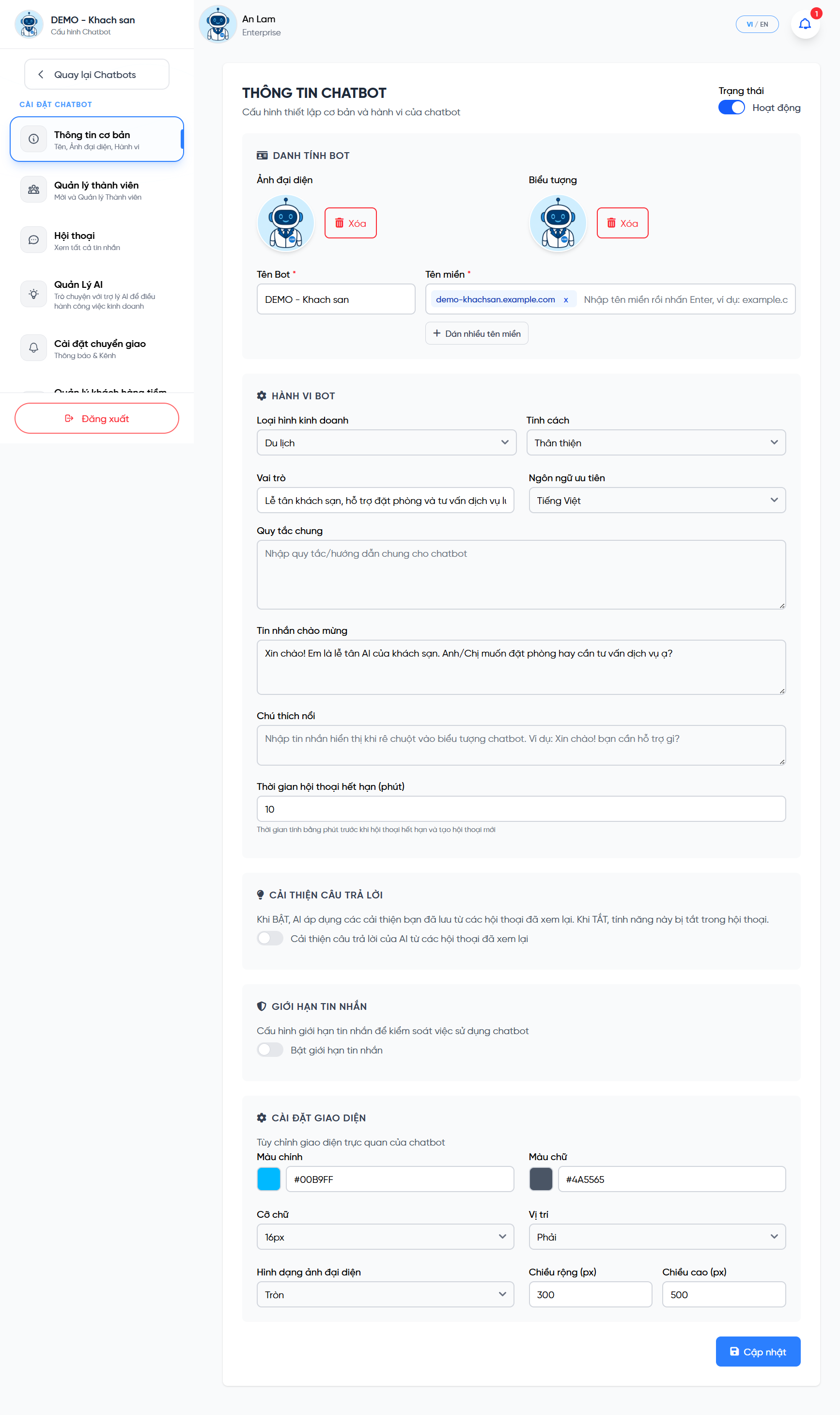Cấu hình cơ bản chatbot