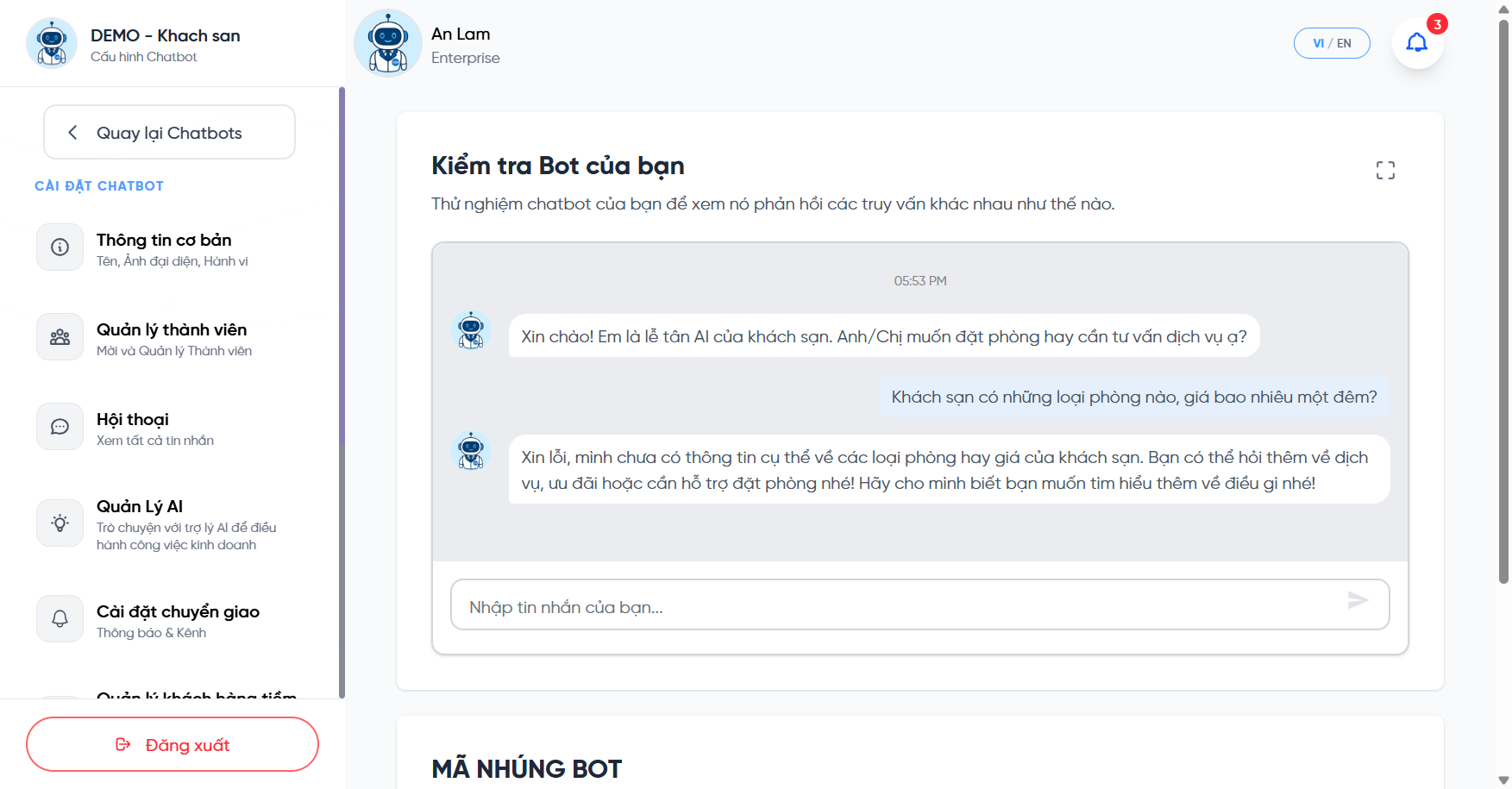 Chat thử với bot